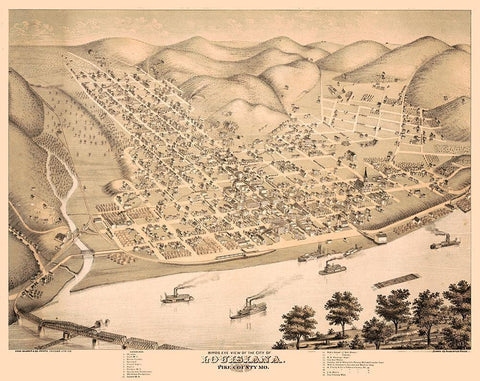 Louisiana Missouri - Koch 1876  Black Ornate Wood Framed Art Print with Double Matting by Koch