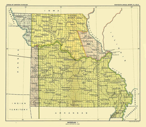 Missouri - Hoen 1896 Black Ornate Wood Framed Art Print with Double Matting by Hoen