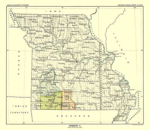 Missouri - United States - Hoen 1896 White Modern Wood Framed Art Print with Double Matting by Hoen