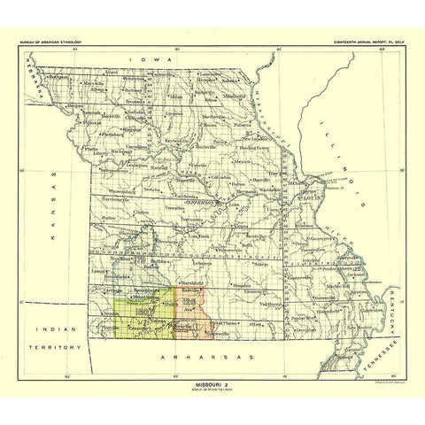 Missouri - United States - Hoen 1896 White Modern Wood Framed Art Print by Hoen