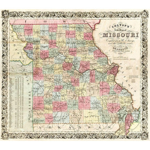 Missouri - Colton 1851  White Modern Wood Framed Art Print by Colton