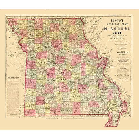 Missouri - Lloyd 1861  Black Modern Wood Framed Art Print by Lloyd