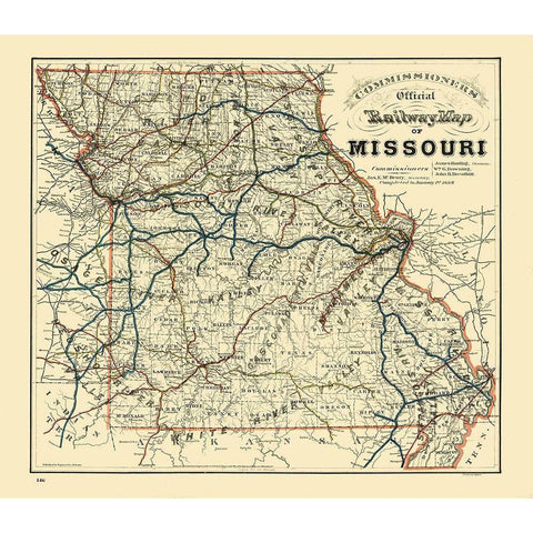 Missouri Railroad - Higgins 1888  Black Modern Wood Framed Art Print by Higgins