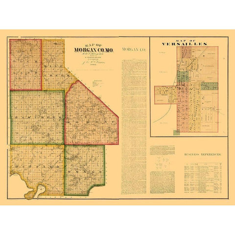 Morgan County Missouri - Higgins 1880  Gold Ornate Wood Framed Art Print with Double Matting by Higgins