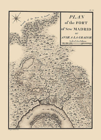 New Madrid Missouri - Collot 1796 Black Ornate Wood Framed Art Print with Double Matting by Collot