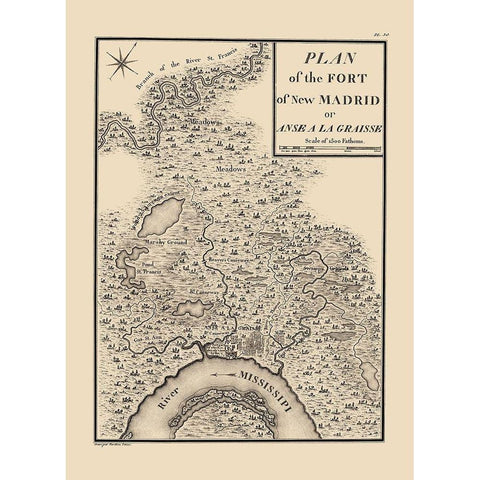 New Madrid Missouri - Collot 1796 Black Modern Wood Framed Art Print by Collot