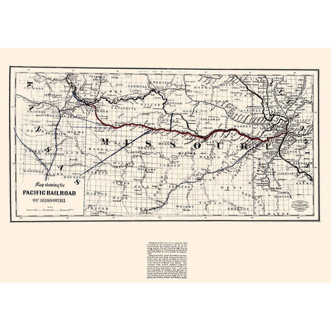 Pacific Railroad of Missouri - Colton 1865 Black Modern Wood Framed Art Print with Double Matting by Colton