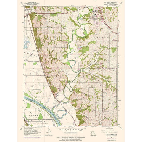 Platte City Missouri Quad - USGS 1961 Gold Ornate Wood Framed Art Print with Double Matting by USGS