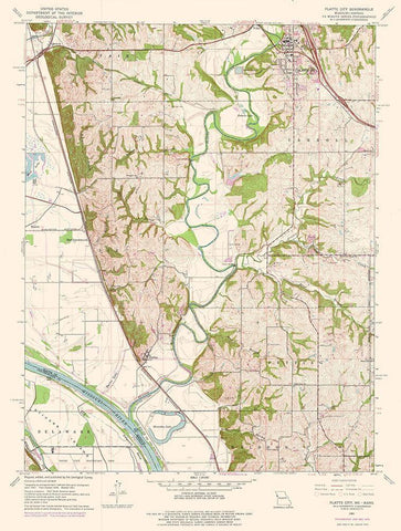 Platte City Missouri Quad - USGS 1961 Black Ornate Wood Framed Art Print with Double Matting by USGS