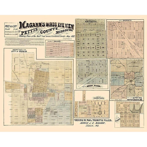 Pettis County Missouri - Magann 1872  Gold Ornate Wood Framed Art Print with Double Matting by Magann