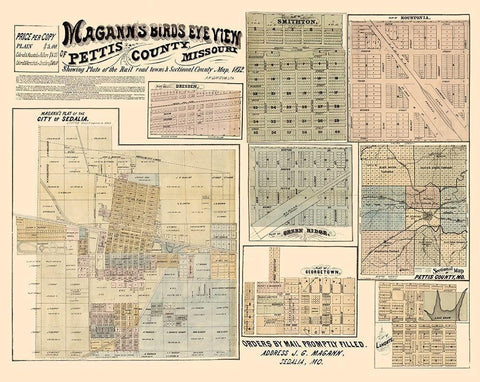 Pettis County Missouri - Magann 1872  White Modern Wood Framed Art Print with Double Matting by Magann