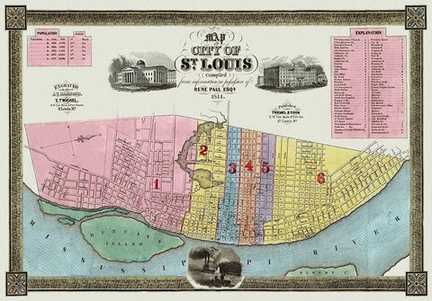 St. Louis Missouri - Twichel 1844 White Modern Wood Framed Art Print with Double Matting by Twichel