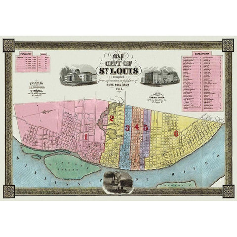 St. Louis Missouri - Twichel 1844 Black Modern Wood Framed Art Print with Double Matting by Twichel