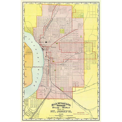 St. Joseph Missouri - Rand McNally 1892 Black Modern Wood Framed Art Print by Rand McNally