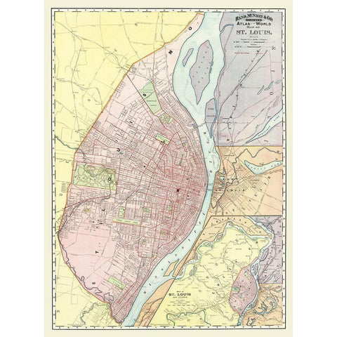 St. Louis Missouri, Illinois with Illinois Black Modern Wood Framed Art Print by Rand McNally