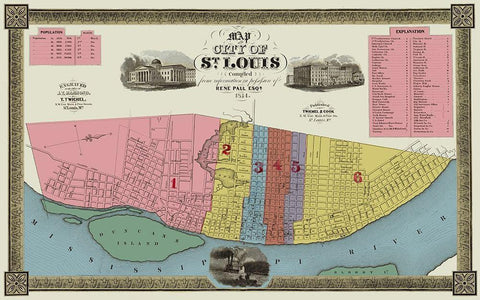 St. Louis Missouri - Twichel 1844 Black Ornate Wood Framed Art Print with Double Matting by Twichel