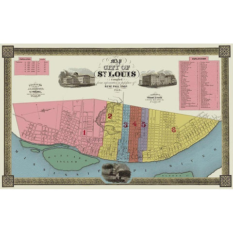 St. Louis Missouri - Twichel 1844 Gold Ornate Wood Framed Art Print with Double Matting by Twichel