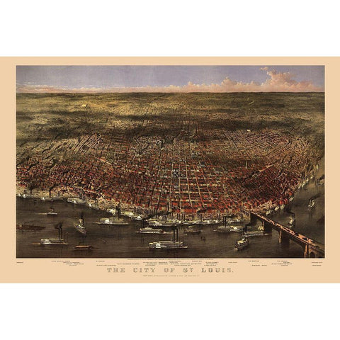St Louis Missouri - Currier 1869 Black Modern Wood Framed Art Print by Currier