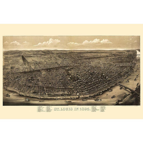St Louis Missouri - Juehne 1895 Black Modern Wood Framed Art Print with Double Matting by Juehne