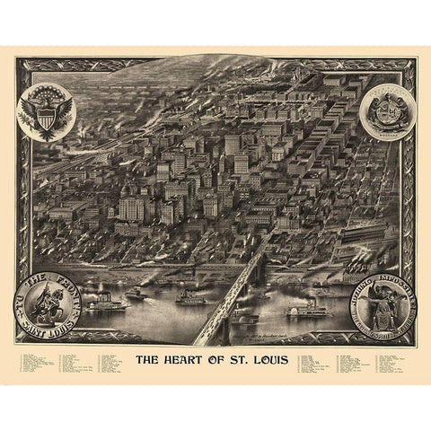 St Louis Central Missouri - Graf 1907 Black Modern Wood Framed Art Print with Double Matting by Graf