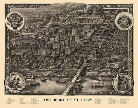 St Louis Central Missouri - Graf 1907 Black Ornate Wood Framed Art Print with Double Matting by Graf