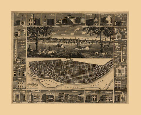 St Louis Missouri - Kershaw 1848 Black Ornate Wood Framed Art Print with Double Matting by Kershaw
