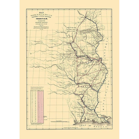 Western and North Western Frontier Defenses 1837 Gold Ornate Wood Framed Art Print with Double Matting by Gratiot