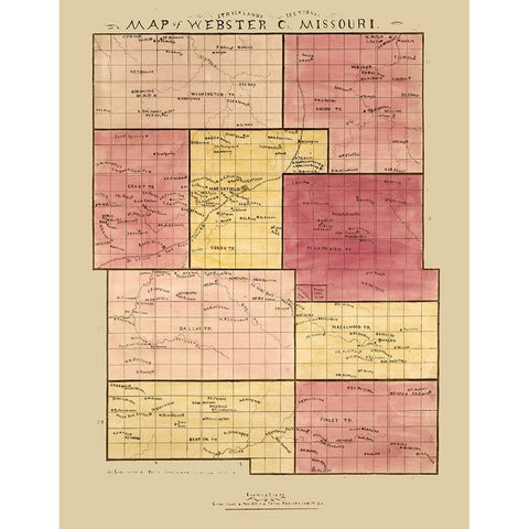 Webster County Missouri - Strickland 1877  Black Modern Wood Framed Art Print with Double Matting by Strickland