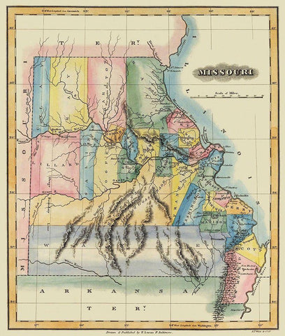 Missouri - Lucas 1823 Black Ornate Wood Framed Art Print with Double Matting by Lucas