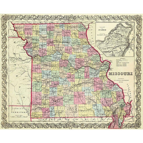 Missouri - Colton 1855 Gold Ornate Wood Framed Art Print with Double Matting by Colton