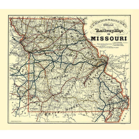 Missouri Railway Map - McHenry 1888 Gold Ornate Wood Framed Art Print with Double Matting by McHenry