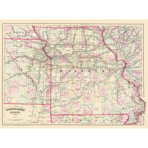 Missouri - Asher  1874 Black Modern Wood Framed Art Print with Double Matting by Asher