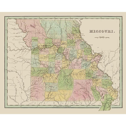 Missouri - Wiley and Putnam 1838 Black Modern Wood Framed Art Print with Double Matting by Wiley