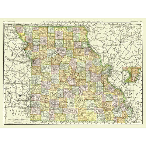 Missouri - Rand McNally 1897 Black Modern Wood Framed Art Print with Double Matting by Rand McNally