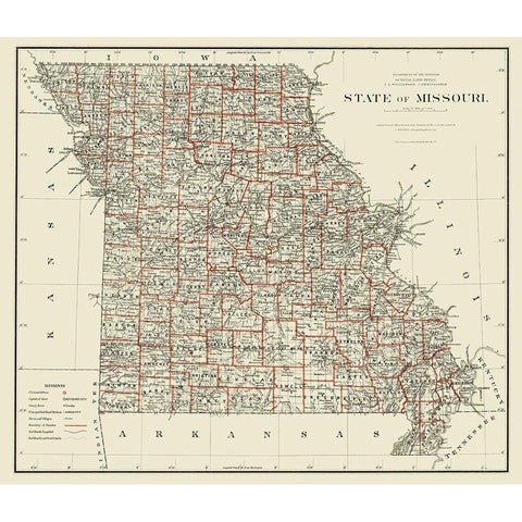 Missouri - USGLO 1878 Black Modern Wood Framed Art Print with Double Matting by USGLO