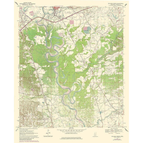 South Columbia Mississippi Quad - USGS 1970 Gold Ornate Wood Framed Art Print with Double Matting by USGS