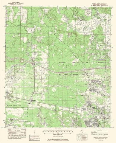 North Gautier Mississippi Quad - USGS 1982 Black Ornate Wood Framed Art Print with Double Matting by USGS