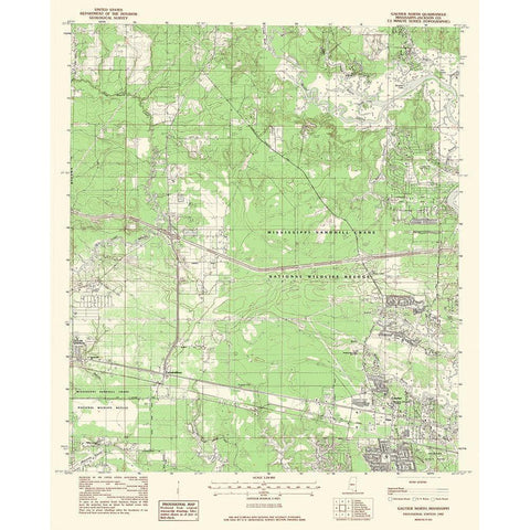 North Gautier Mississippi Quad - USGS 1982 Gold Ornate Wood Framed Art Print with Double Matting by USGS