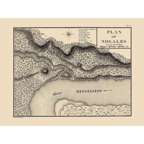 Nogales Mississippi - Collot 1796 White Modern Wood Framed Art Print by Collot