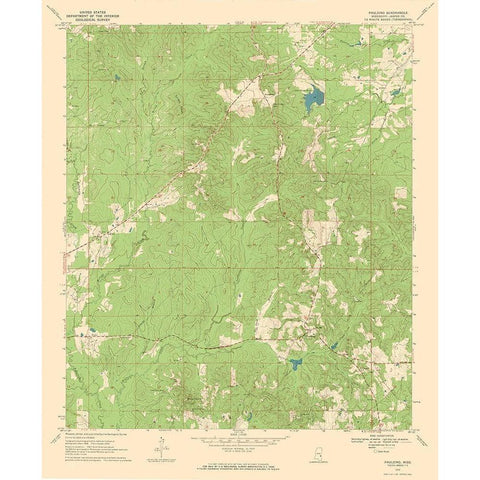 Paulding Mississippi Quad - USGS 1970 White Modern Wood Framed Art Print by USGS