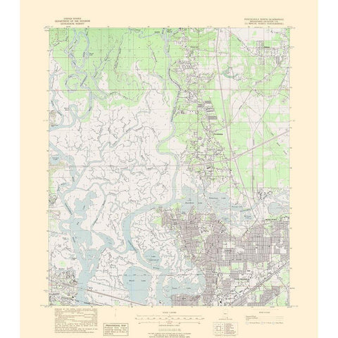 North Pascagoula Mississippi Quad - USGS 1979 Black Modern Wood Framed Art Print with Double Matting by USGS