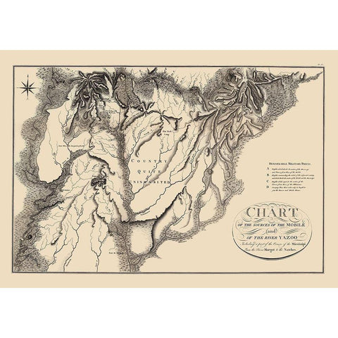 Mobile Yazoo River Source - Collot 1796 Black Modern Wood Framed Art Print by Collot