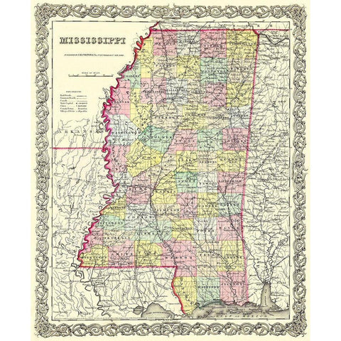 Mississippi - Colton 1855 Gold Ornate Wood Framed Art Print with Double Matting by Colton