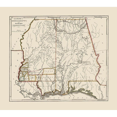 Mississippi, Alabama Territory - Carey 1818 White Modern Wood Framed Art Print by Carey