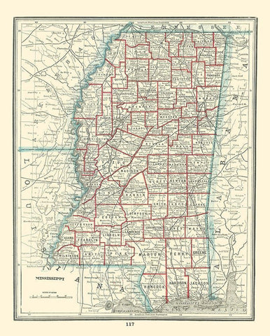 Mississippi - Rathbun 1893 Black Ornate Wood Framed Art Print with Double Matting by Rathbun