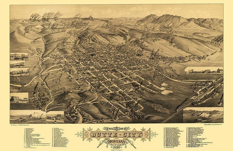 Butte Montana - Stoner 1884 Black Ornate Wood Framed Art Print with Double Matting by Stoner