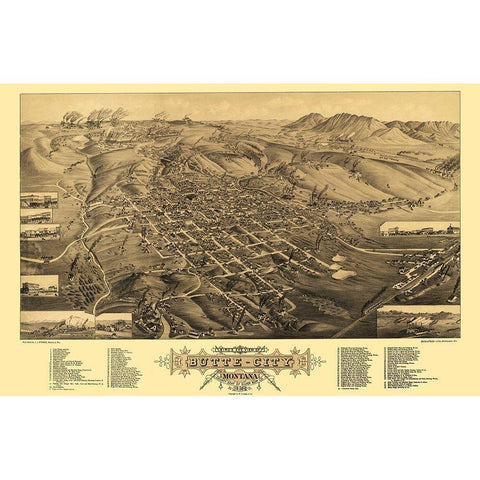 Butte Montana - Stoner 1884 White Modern Wood Framed Art Print by Stoner