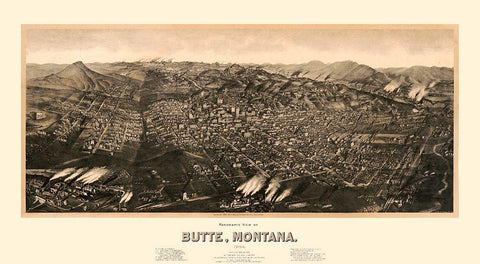 Butte Montana - Wellge 1904  Black Ornate Wood Framed Art Print with Double Matting by Wellge