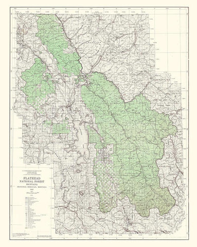 Flathead National Forest Montana - USGS 1948 White Modern Wood Framed Art Print with Double Matting by USGS