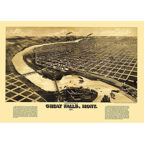 Great Falls Montana - American Pub Co 1884 Black Modern Wood Framed Art Print by American Pub Co